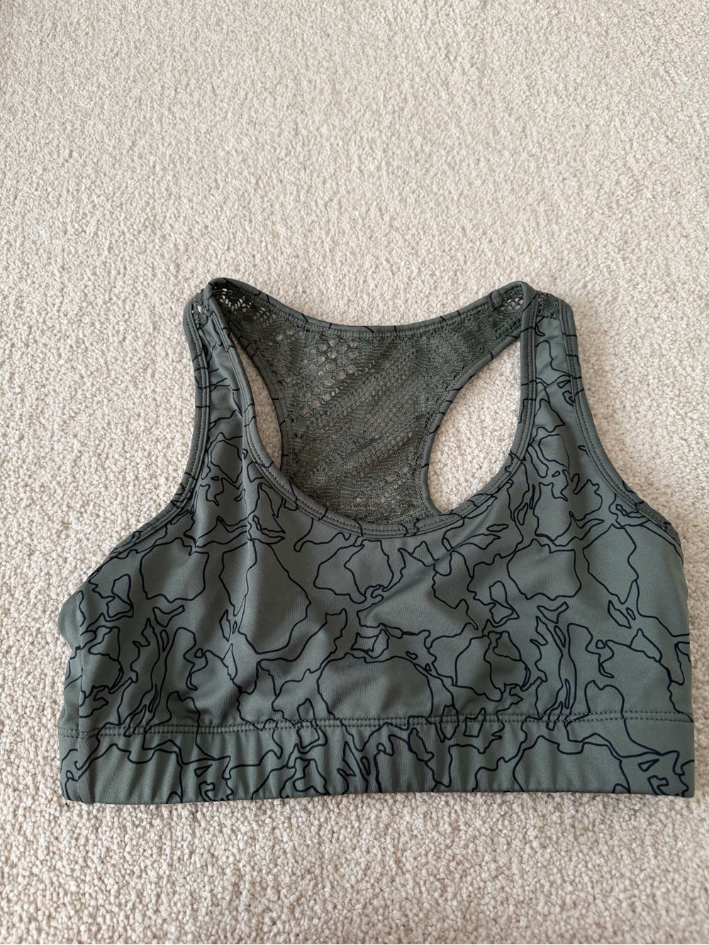 ZYIA Olive Green Lace-Back Printed Sports Bra